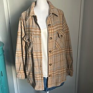 Bēcool Women’s Plaid Flannel Button Up Shirt Jacket Shacket with Pockets